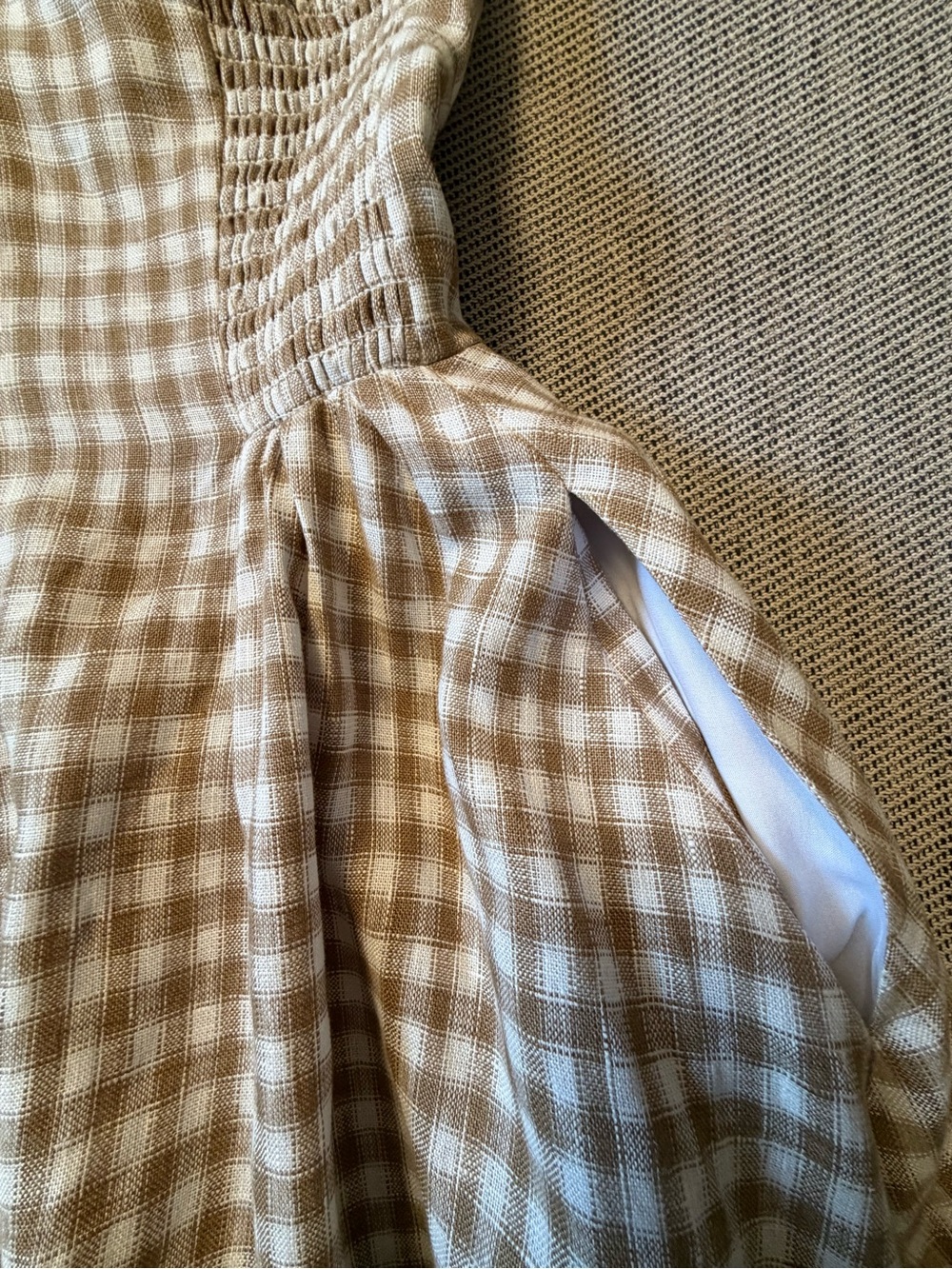 NEW Reformation Roma Midi Linen Dress Dunes Check Gingham Tan White | US 0 UK 4 - Picture 12 of 15